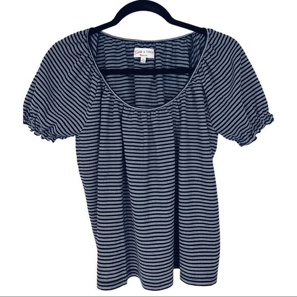 Madewell Texture & Thread Navy Stripe Peasant Top - Picture 8 of 13
